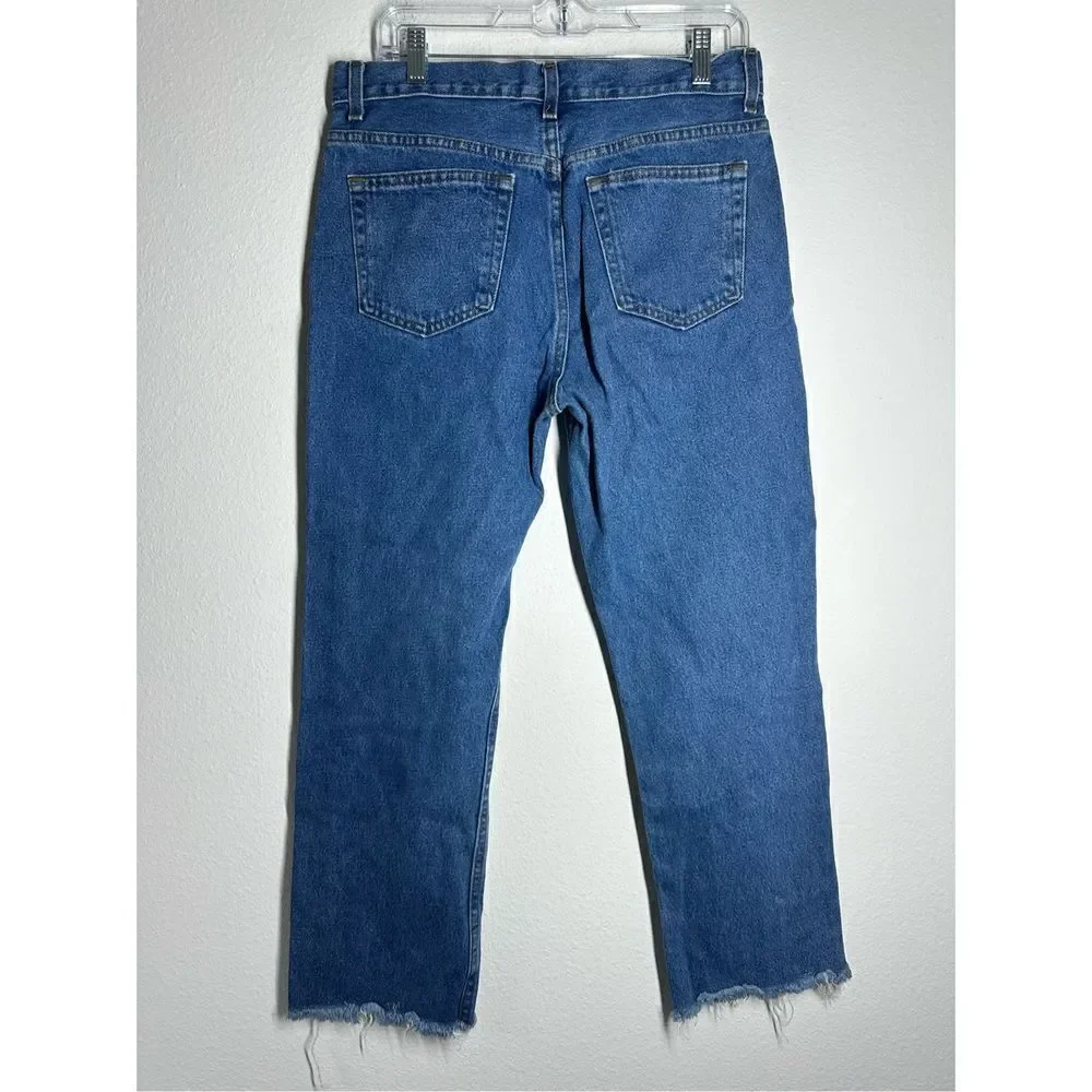 George Mens Regular Jeans Cropped Blue Denim Distressed 31X26 Frayed Hem Pockets
